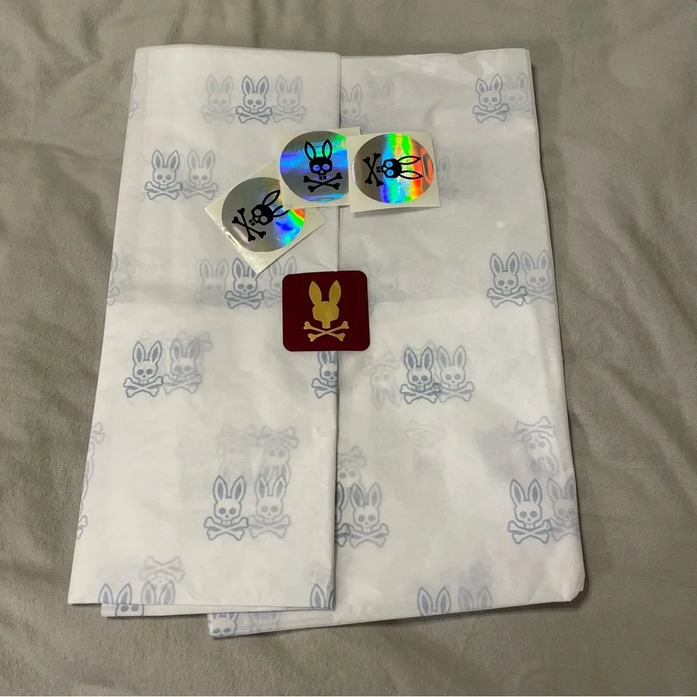 PSYCHO BUNNY Reusable Shopping Gift Bag with Wrapping Paper and Stickers